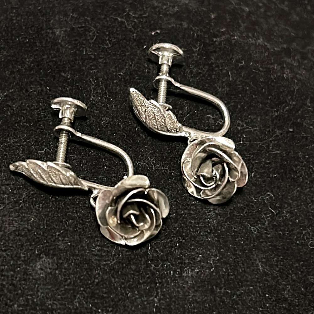 Vintage Bond Boyd Sterling Silver 925 Earrings Screw Back Rose Drop Design